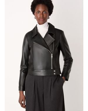 Whistles Clean Zip Leather Jacket - Grey