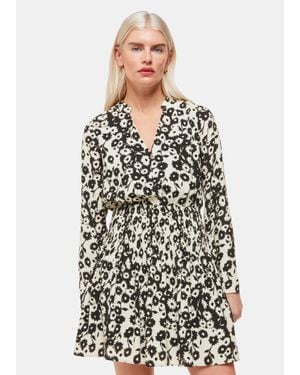 Whistles Petite Riley Floral Shirred Dress - White