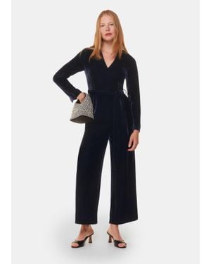 Whistles Tailored Velvet V-Neck Jumpsuit - Blue