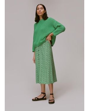 Whistles Ink Leopard Button Front Skirt - Green