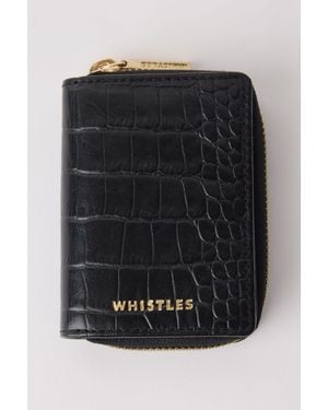 Whistles Shiny Croc Koa Compact Purse - Black