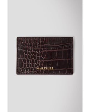 Whistles Shiny Croc Leather Card Holder - Brown