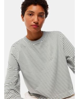Whistles Stripe Crop Long Sleeve Tee - Grey