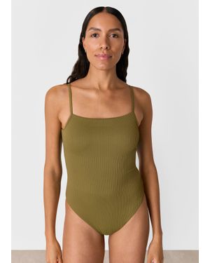 Whistles Mixed Rib Halter Neck Swimsuit - Green