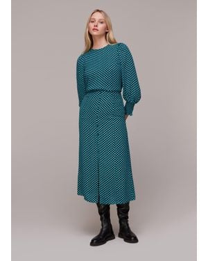Whistles Star Check Button Front Skirt - Blue