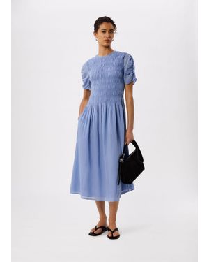 Whistles Avery Smocked Dress - Blue