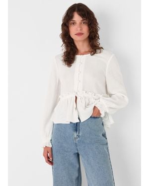 Whistles Cotton Frill Peplum Blouse - White