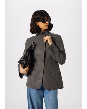 Whistles Petite Herringbone Wool Blend Blazer - Grey