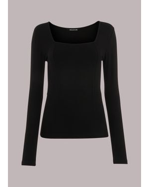 Whistles Square Neck Long Sleeve Top - Black