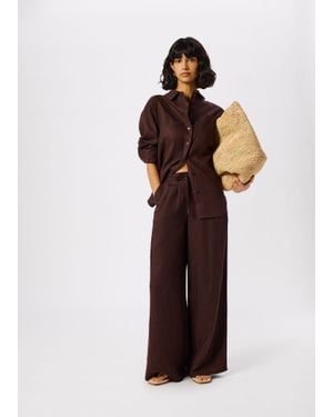 Whistles Petite Wide Leg Linen Trouser - Brown