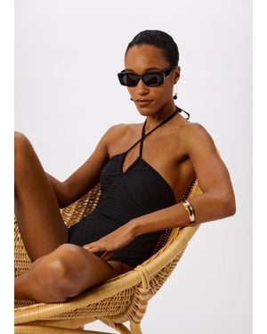 Whistles Textured Gingham Swimsuit - Brown