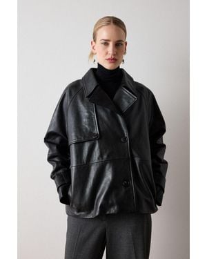 Whistles Short Leather Trench - Black