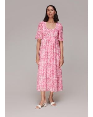 Whistles Abstract Batik Midi Dress - Pink