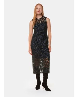 Whistles Embellished Straight Sequin Midi Dress - Black