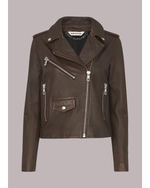 Whistles Agnes Pocket Leather Jacket - Brown