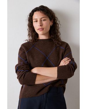 Whistles Wool Contrast Diamond Knit - Brown