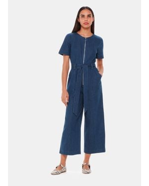 Whistles Short Sleeve Denim Jumpsuit - Blue