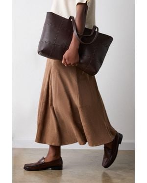 Whistles Zig Zag Panel Suede Skirt - Natural