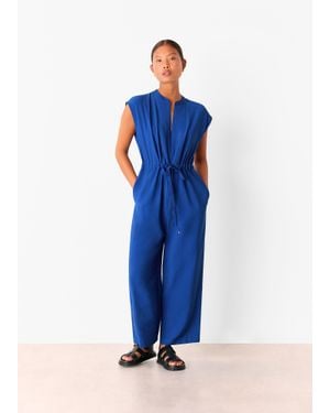 Whistles Petite Sleeveless Drawstring Jumpsuit - Blue