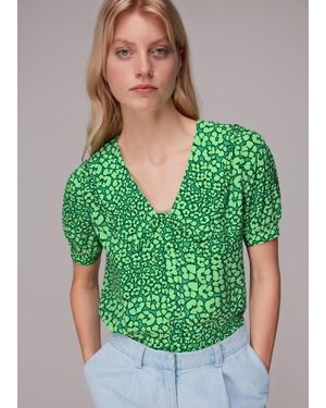 Whistles Leopard Petals Collar Top - Green