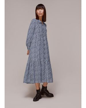 Whistles Textured Zig Zag Trapeze Dress - Grey