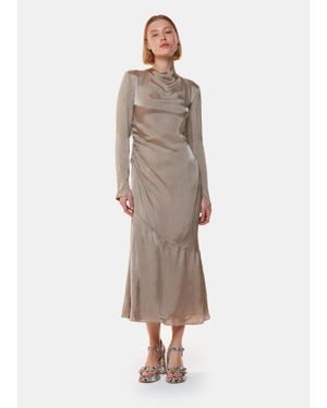 Whistles Luna Cowl Neck Midi Dress - Natural