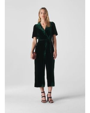 Whistles Layla Silk Velvet Jumpsuit - Green