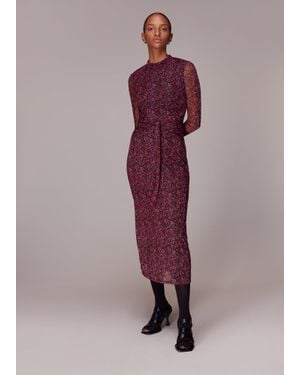 Whistles Outlined Floral Tie Mesh Dress - Purple