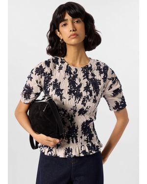 Whistles Shadow Floral Shirred Top - Black