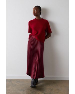 Whistles Petite Satin Pleated Midi Skirt - Red