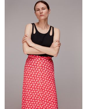 Whistles Daisy Check Button Front Skirt - Red