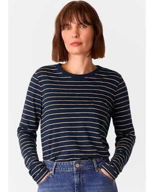 Whistles Stripe Crew Neck Pocket Top - Blue