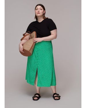 Whistles Spot Print Button Skirt - Green