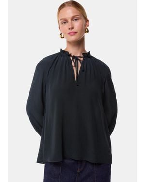 Whistles Paige Tie Neck Blouse - Blue