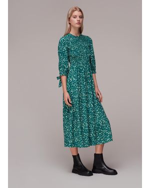 Whistles Sahara Cat Shirred Midi Dress - Green