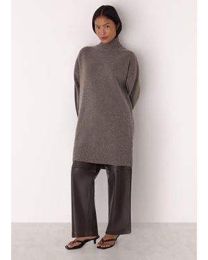 Whistles Petite Funnel Neck Wool Mini Dress - Brown
