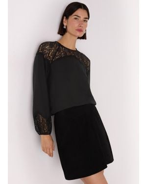 Whistles Lace Detail Satin Blouse - Black