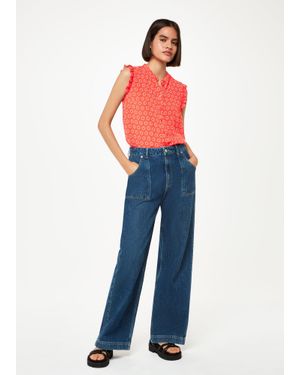 Whistles Flower Charm Frill Sleeve Top - Blue