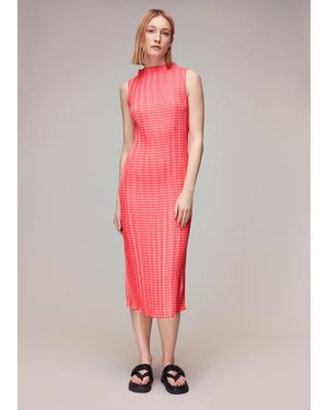 Whistles Houndstooth Plisse Midi Dress - Pink