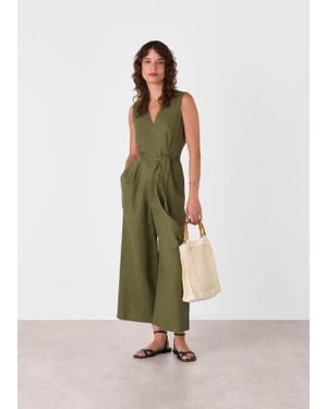 Whistles Belted Seamed Linen Jumpsuit - Green