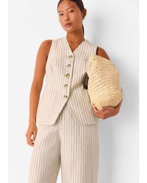 Whistles Petite Linen Stripe Waistcoat - Natural