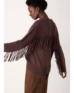 Whistles Fringe Rib Detail Cotton Knit - Brown