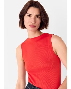 Whistles High Neck Rib Detail Tee - Red