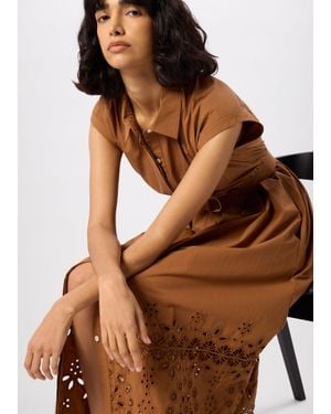 Whistles Cotton Broderie Shirt Dress - Brown