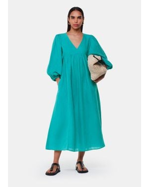 Whistles Gloria Linen Blend Dress - Blue