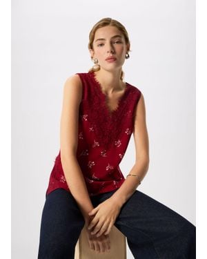 Whistles Floral Lace Trim Top - Red