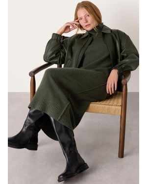 Whistles Funnel Neck Wool Midi Dress - Green