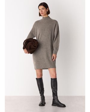 Whistles Petite Funnel Neck Wool Mini Dress - Grey