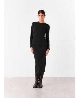 Whistles Gathered Side Midi Knit Dress - Black