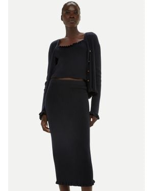 Whistles Frill Hem Knitted Midi Skirt - Black